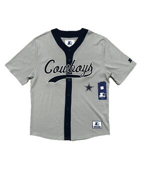 Starter Mens Dallas Cowboys Baseball Jersey Medium Gray Navy Blue NWT NFL Button